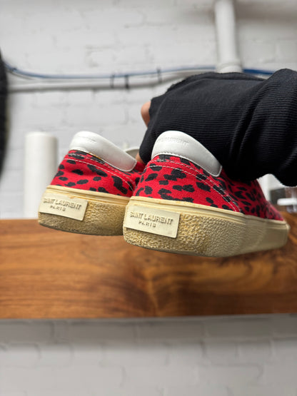 Saint Laurent ‘Babycat’ Red Leopard Print Low Top Sneakers