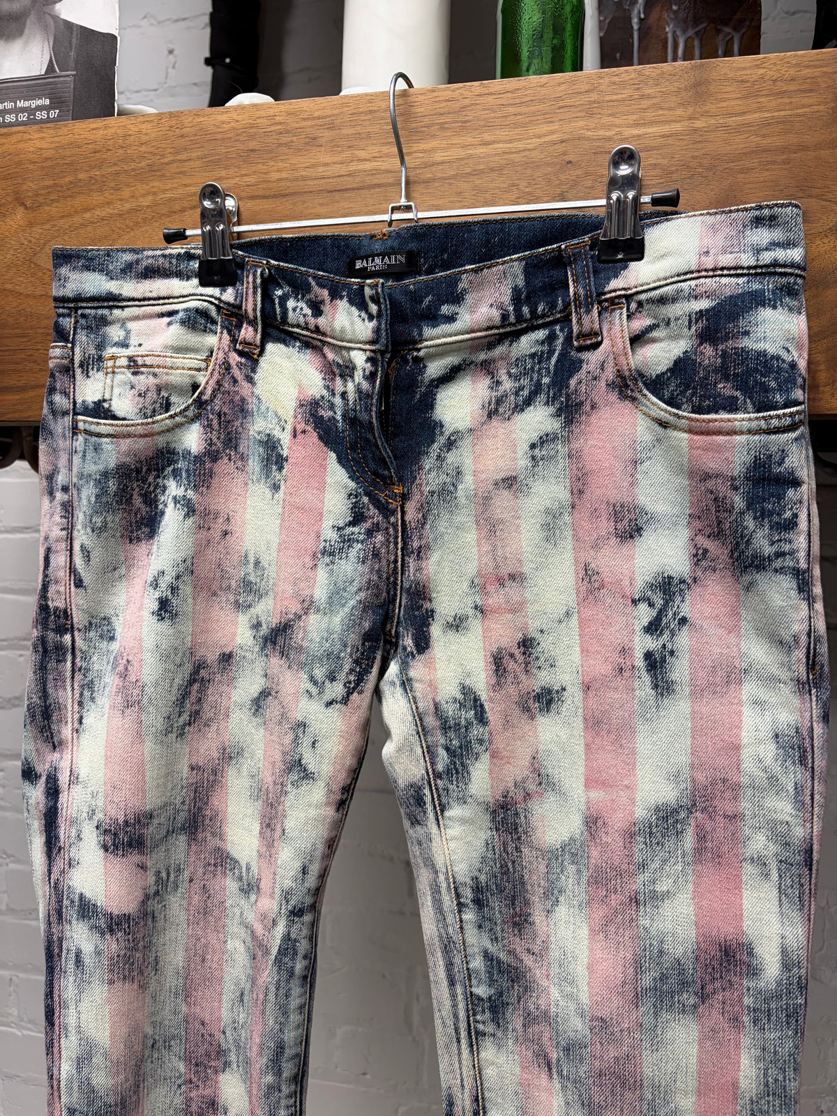 SS2011 Balmain by Christophe Decarnin ‘Flag’ Bleach Distressed Low Rise Skinny Jeans