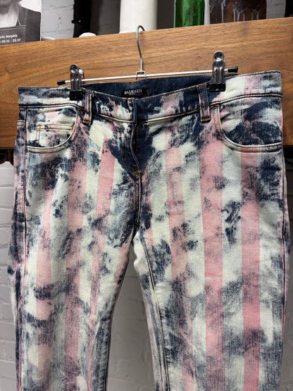 SS2011 Balmain by Christophe Decarnin ‘Flag’ Bleach Distressed Low Rise Skinny Jeans