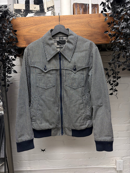 Number (N)ine Hickory Stripe Blue/White Zip-Up Denim Work Jacket