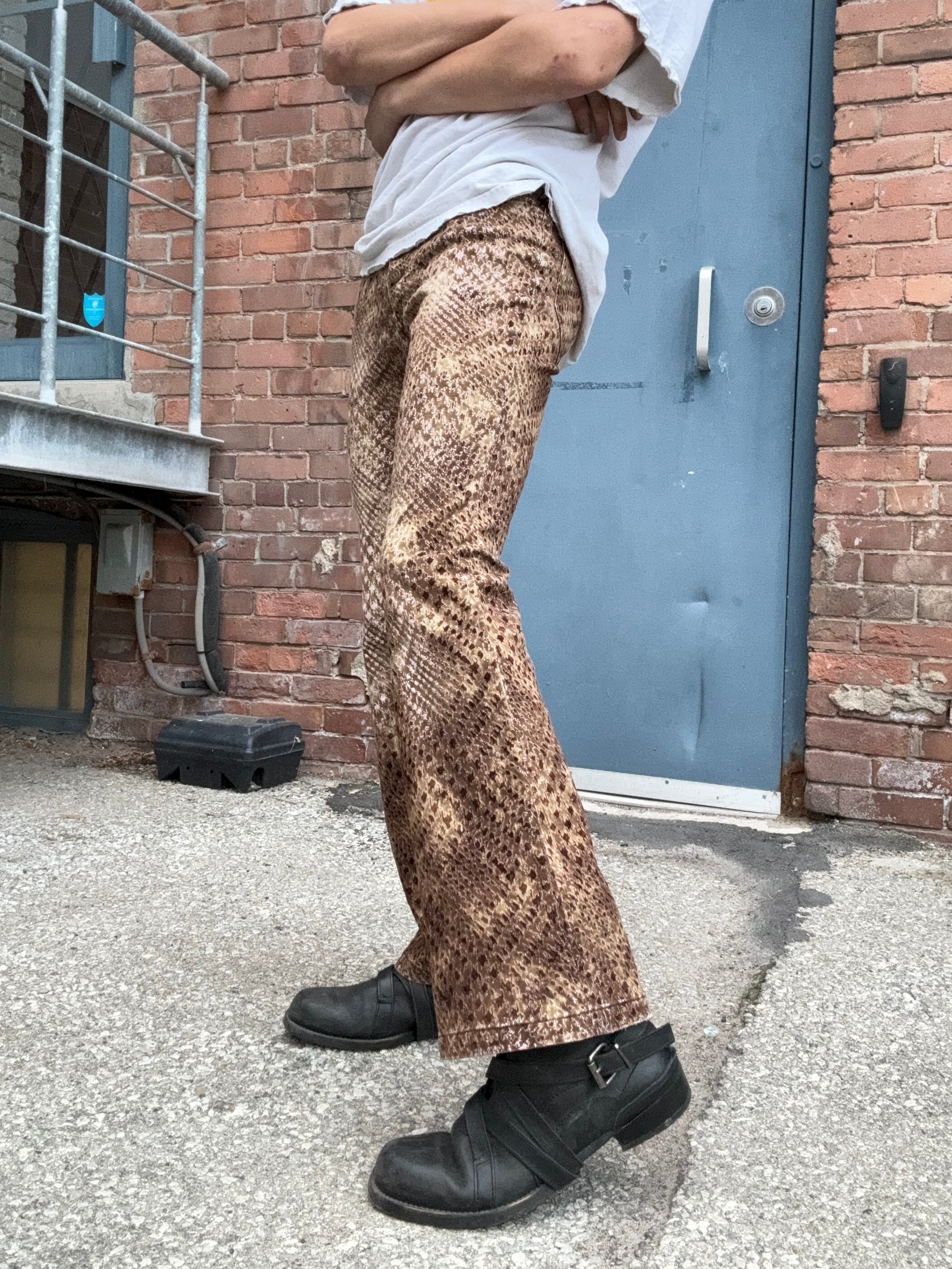 Tornado Mart Snakeskin Print Flared Leg Denim – Alex Maxamenko Tornado Mart Snakeskin Print Flared Leg Denim – Alex Maxamenko