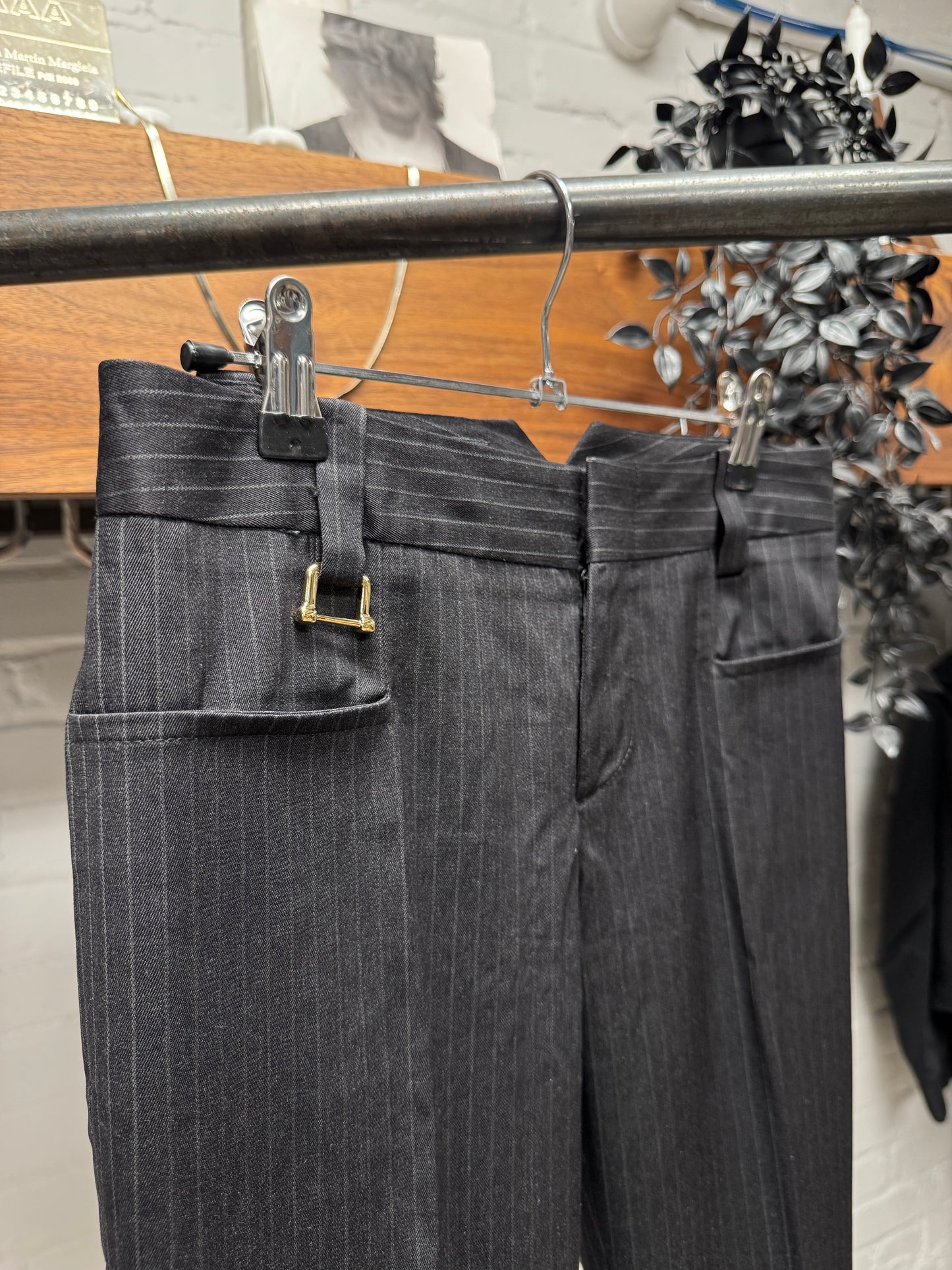 2005 Gucci Pinstripe ‘Gold Horsebit’ Flared Cut Trousers