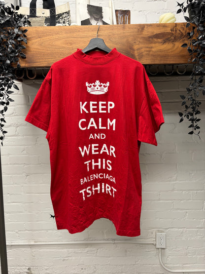 SS2025 Balenciaga ‘Keep Calm’ Parody Oversized Red Slogan T-Shirt