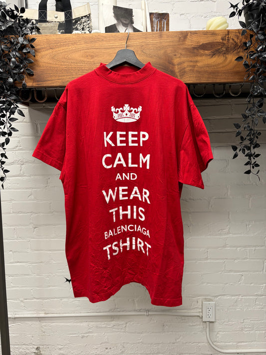 SS2025 Balenciaga ‘Keep Calm’ Parody Oversized Red Slogan T-Shirt