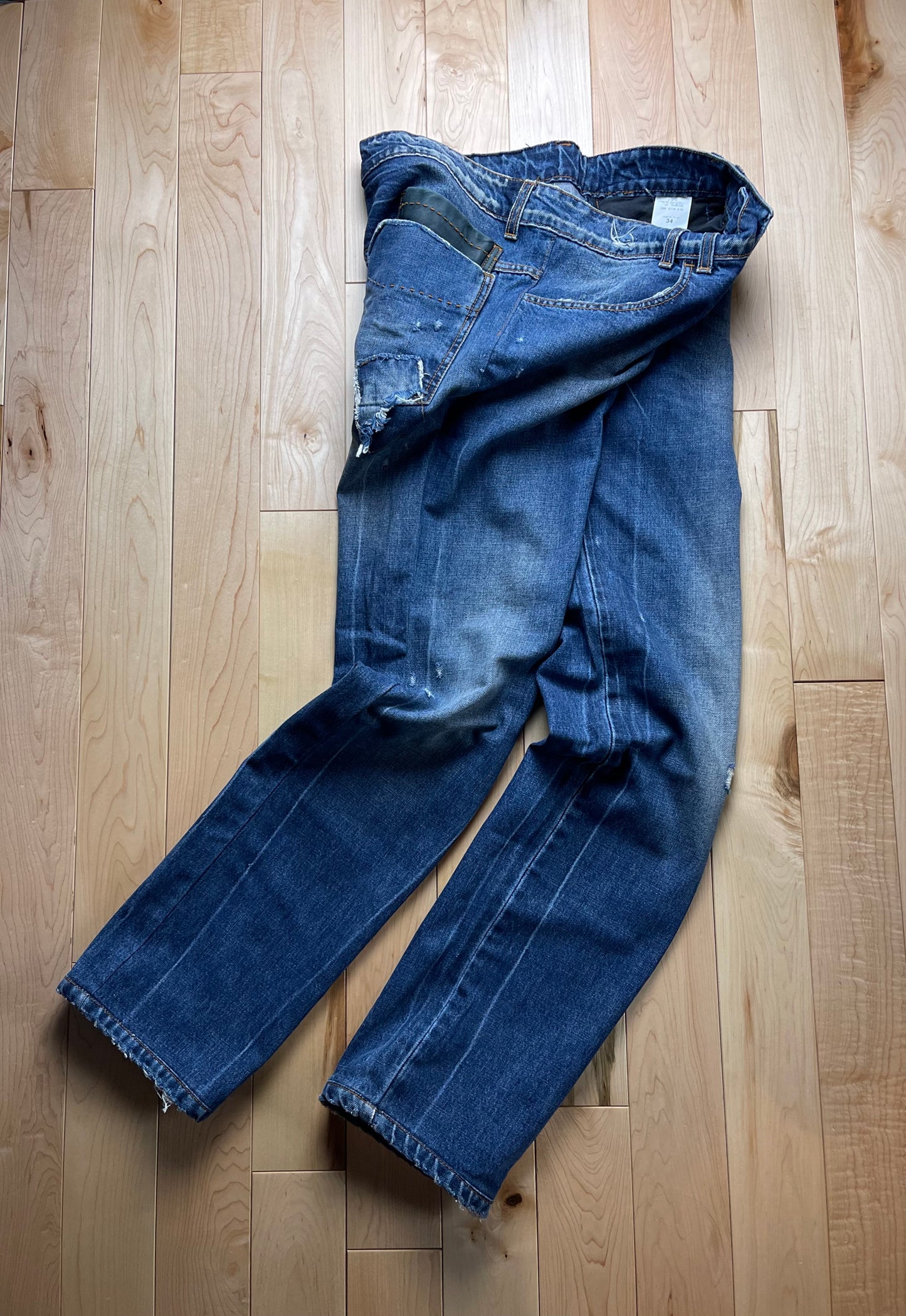 Dirk Bikkembergs Patchwork Washed Blue Bootcut Denim