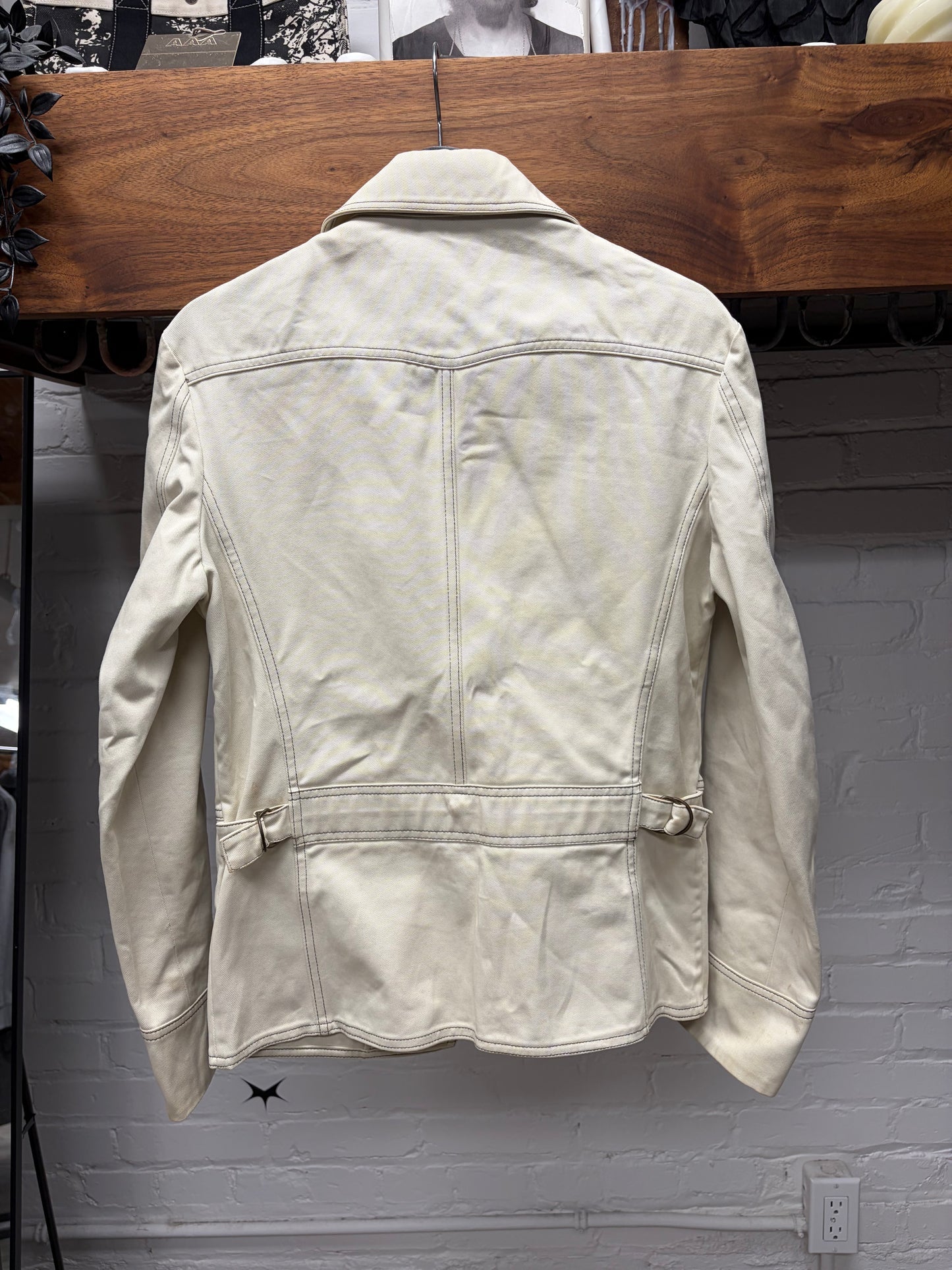 Mid 2000s Gucci by Frida Giannini Western Denim Cream White Work Jacket