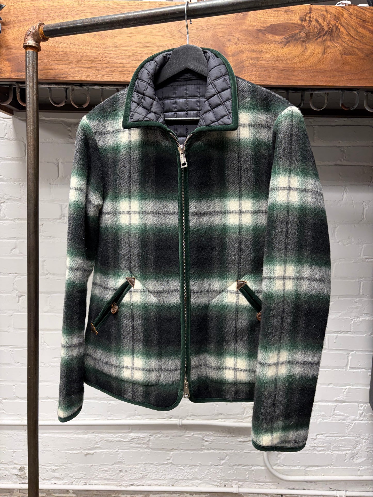 AW2009 Number (N)ine Reversible Wool/Quilted Liner Plaid Collared Jacket
