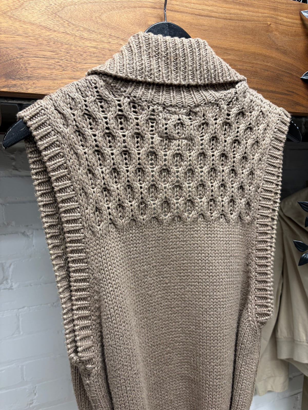 Number (N)ine ‘About a Boy’ Cable Knit Brown Sleeveless Robe with Rope Tie Waist Cinch