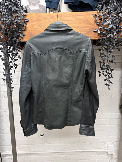 Dolce & Gabbana Black Sheepskin Button Snap Leather Shirt