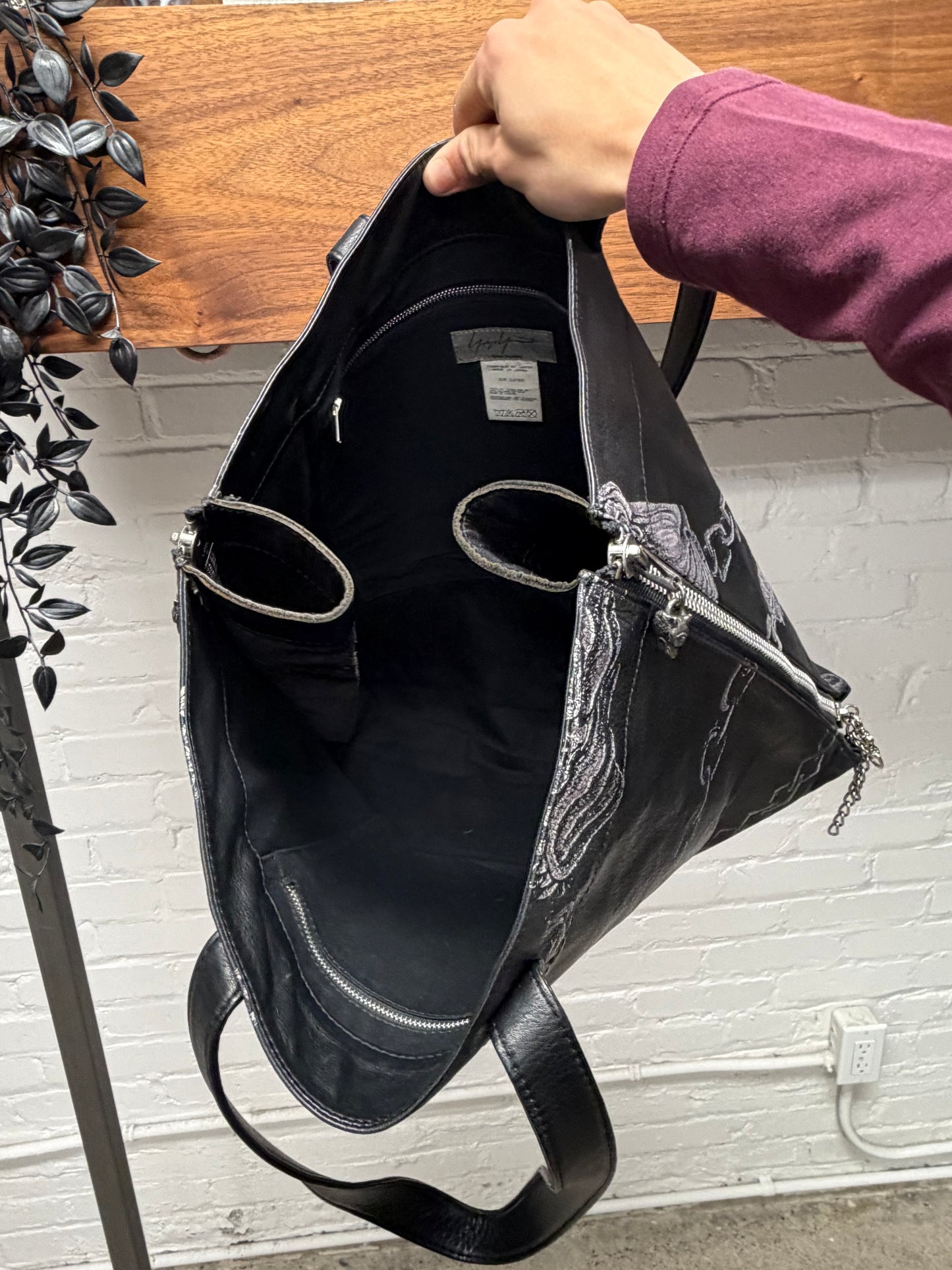 AW2014 Yohji Yamamoto Cowhide ‘Tiger & Chains’ Black Leather Tote Bag