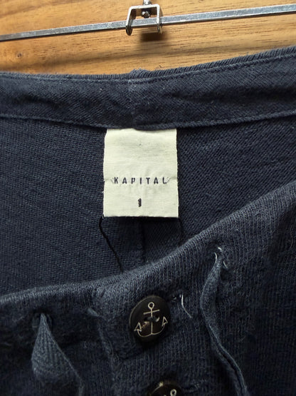 Kapital Navy Blue ‘Sailor’ Button Flap Cotton Cutoff Shorts