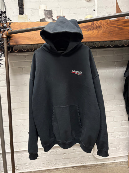 AW2022 Balenciaga Campaign Logo Distressed Black Terry Cotton Hoodie