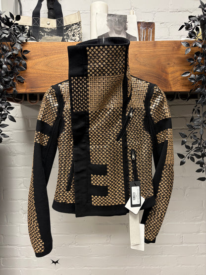 AW2015 Rick Owens ‘Sphinx’ Gold Sequin Beaded ‘Cross Back’ Biker Jacket