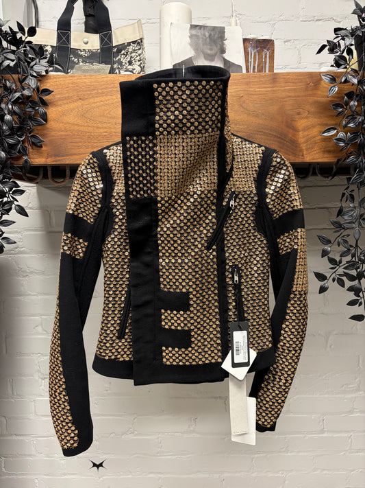 AW2015 Rick Owens ‘Sphinx’ Gold Sequin Beaded ‘Cross Back’ Biker Jacket