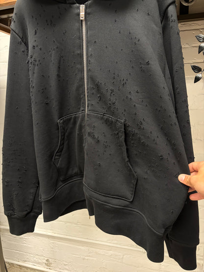 Amiri Cashmere ‘Shotgun Distressed’ Black Zip-Up Hoodie