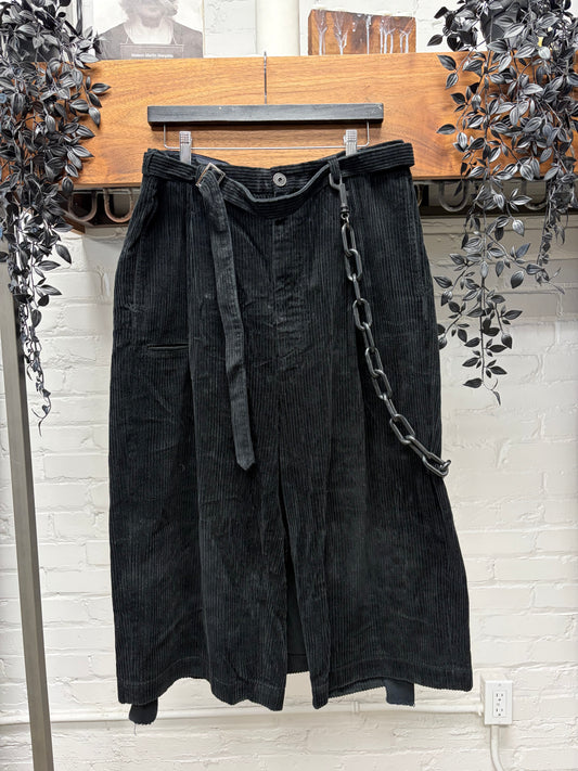 Mihara Yasuhiro Skirted Black 3/4 Length Shorts with Wallet Chain