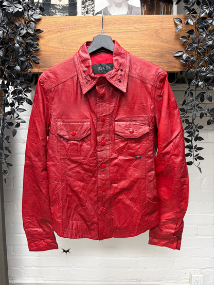 Gucci by Frida Giannini Leather Shirt with Star Studded Collar