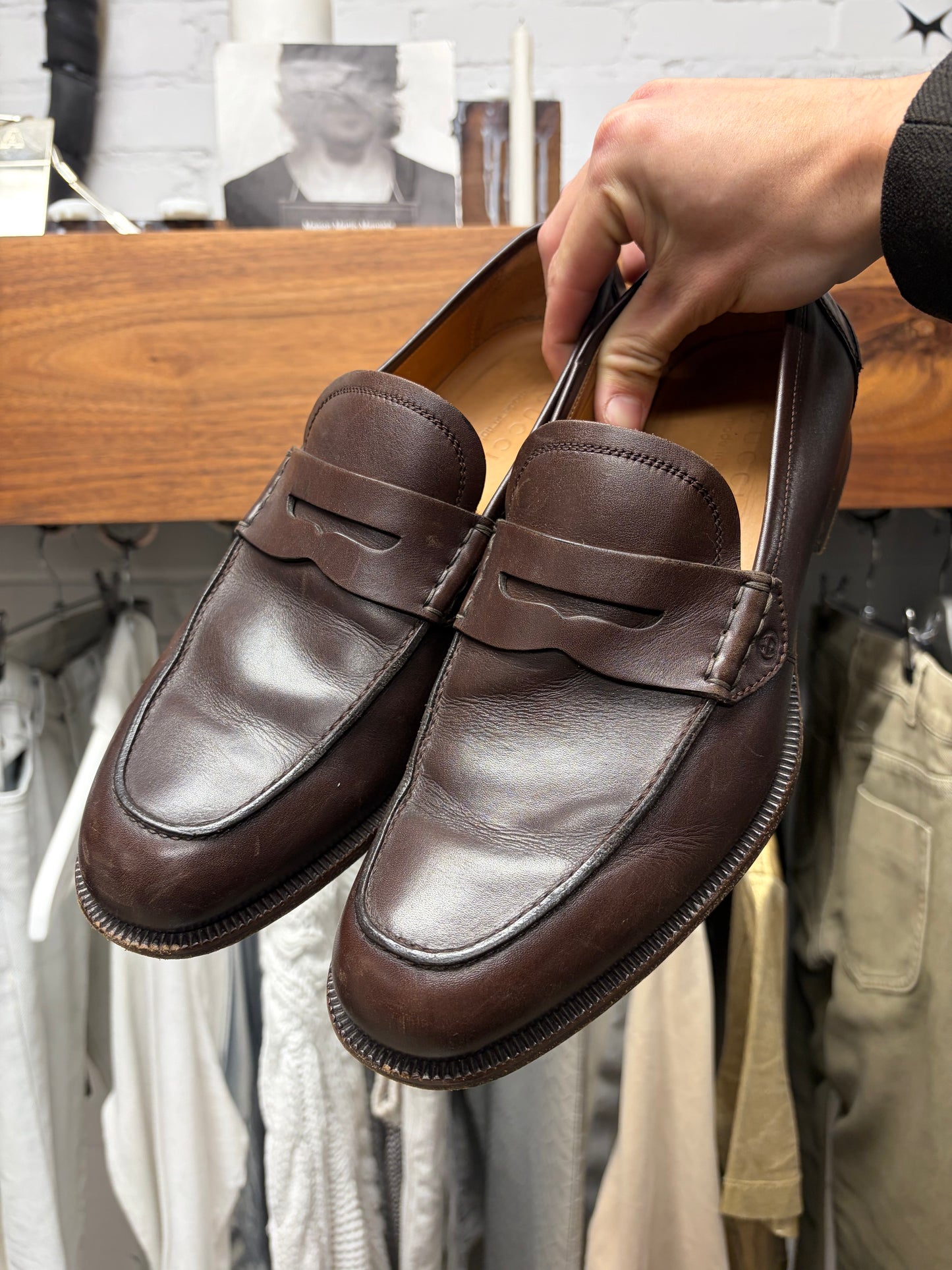 Vintage Gucci Brown Calfskin Leather ‘Penny’ Loafers