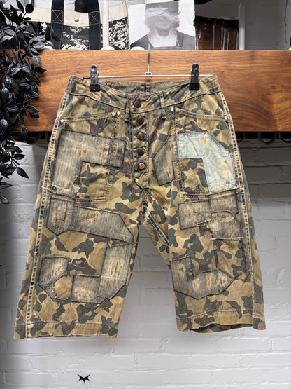 Kapital Repaired Camoflage Denim Boro Shorts