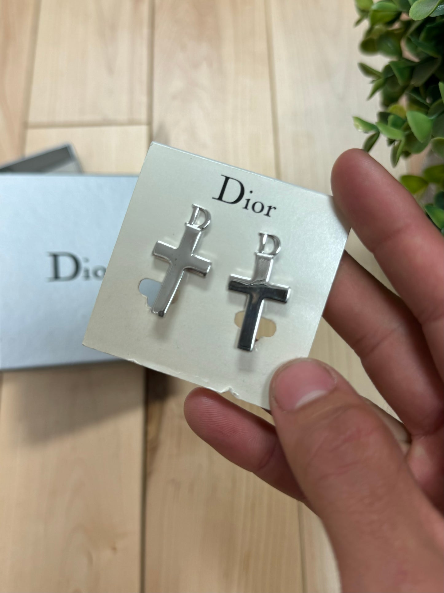 Dior Silver Cross ‘D Logo’ Silver Earrings