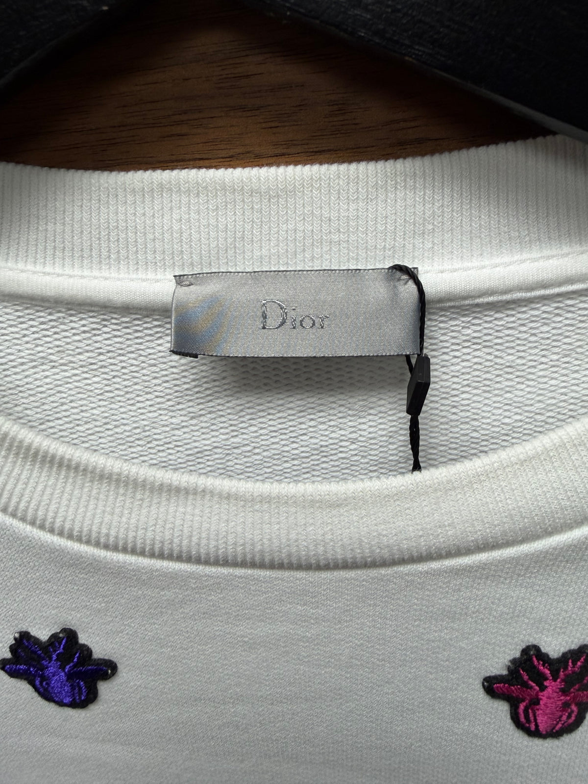 Dior Homme Multi-Coloured ‘Bee Logo’ Patch Embroidered White Crewneck Sweater