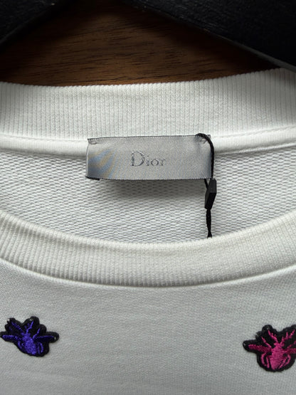 Dior Homme Multi-Coloured ‘Bee Logo’ Patch Embroidered White Crewneck Sweater