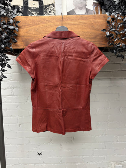 Vintage Gucci by Tom Ford ‘Hook n Eye’ Closure Red Lambskin Leather Shirt