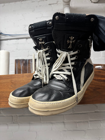 Chrome Hearts x Rick Owens Geobasket Black/White Leather High Top Sneakers