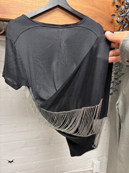 AW2013 Saint Laurent by Hedi Slimane ‘Chain Side Seam’ Runway Black Silk T-Shirt