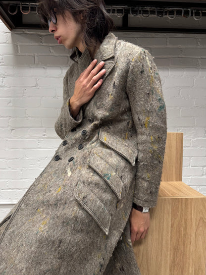 Yohji Yamamoto Noir ‘Felted’ Wool Double Breasted Long Coat