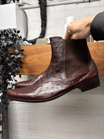 Vintage Versace ‘Ostrich Leather’ Brown Pointed Toe Boots