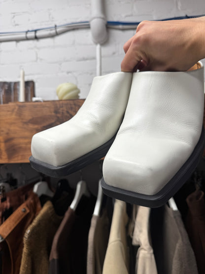 Marni Square Toe White Leather Slip On Mules