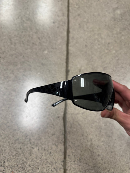 2000s Gucci Black ‘Shield’ Split Bar Sunglasses