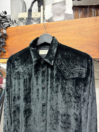 SS2018 Saint Laurent ‘Western’ Button Snap Black Velour Shirt