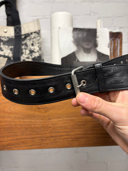 Saint Laurent Black Lambskin Leather Silver ‘Star Studded Belt