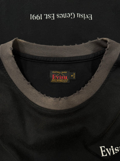 Evisu Distressed Black Ringer T-Shirt