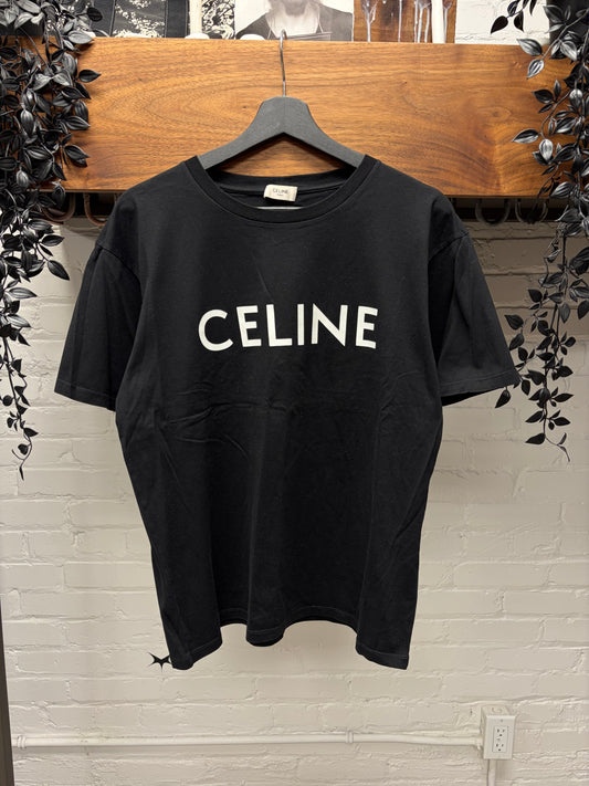 Celine ‘Loose T-Shirt’ Black Jersey Cotton Logo T-Shirt