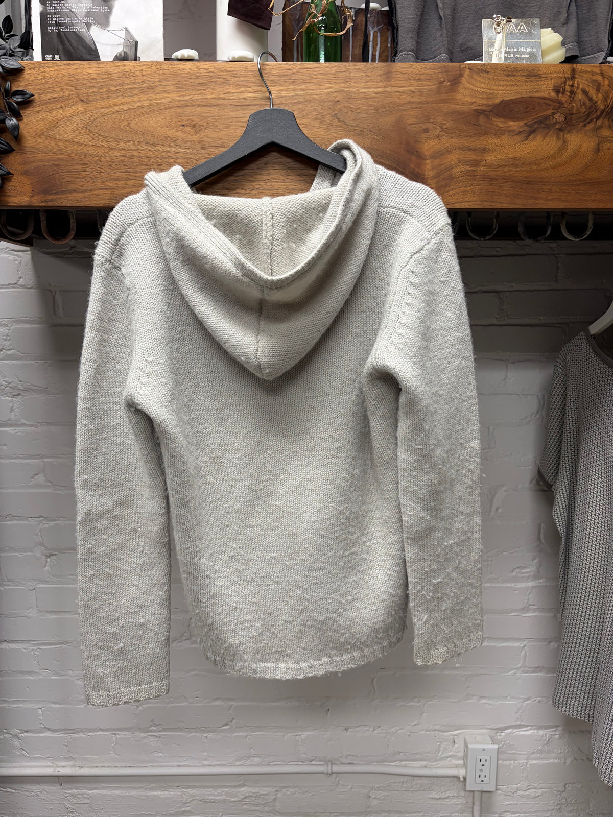 2000s Saint Laurent Cream Knit Pullover Hoodie with Relaxed Collar Shape