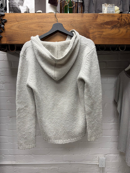 2000s Saint Laurent Cream Knit Pullover Hoodie with Relaxed Collar Shape
