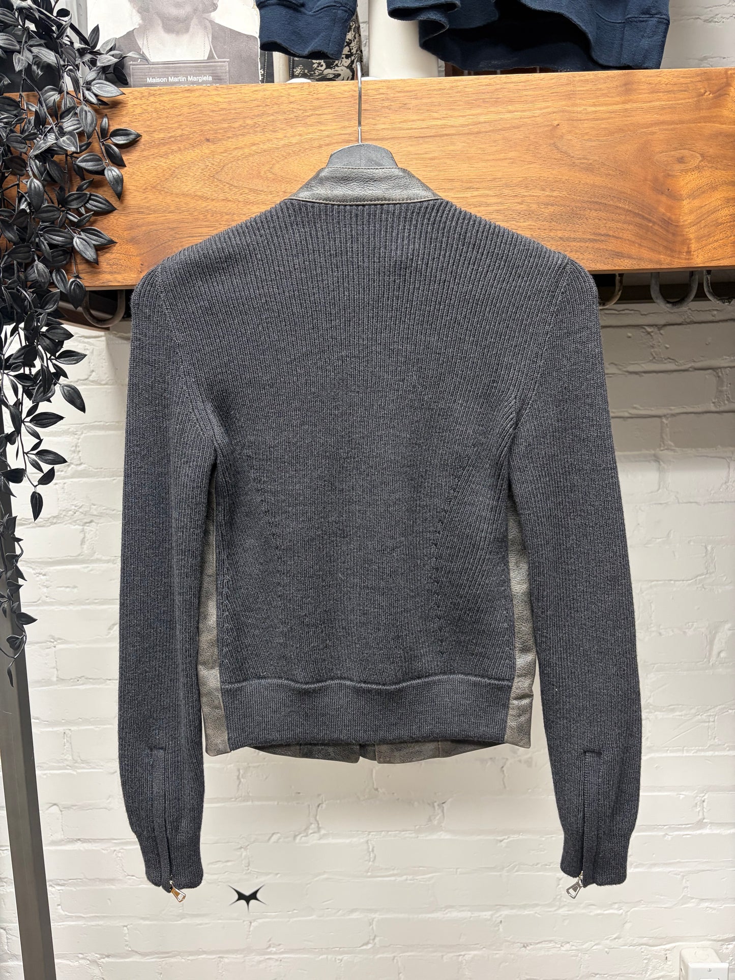 Maison Margiela Leather/Black Ribbed Wool Knit ‘5-Zip’ Jacket
