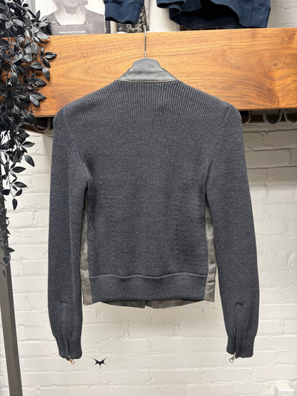 Maison Margiela Leather/Black Ribbed Wool Knit ‘5-Zip’ Jacket