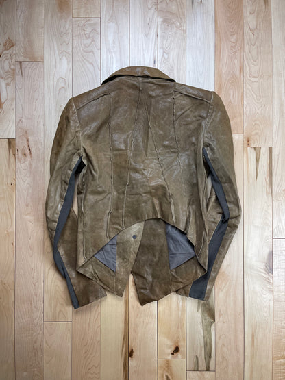 Helmut Lang Brown Calfskin Leather Asymmetric Blazer