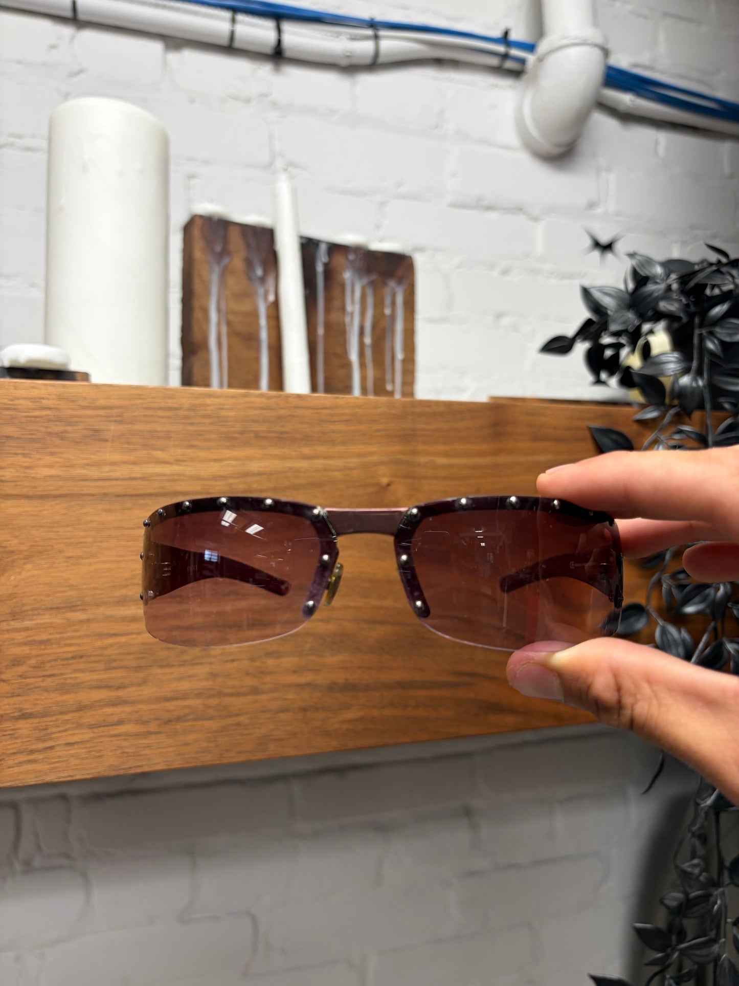 Gucci Purple ‘Studded’ Rimless Monogram Sunglasses