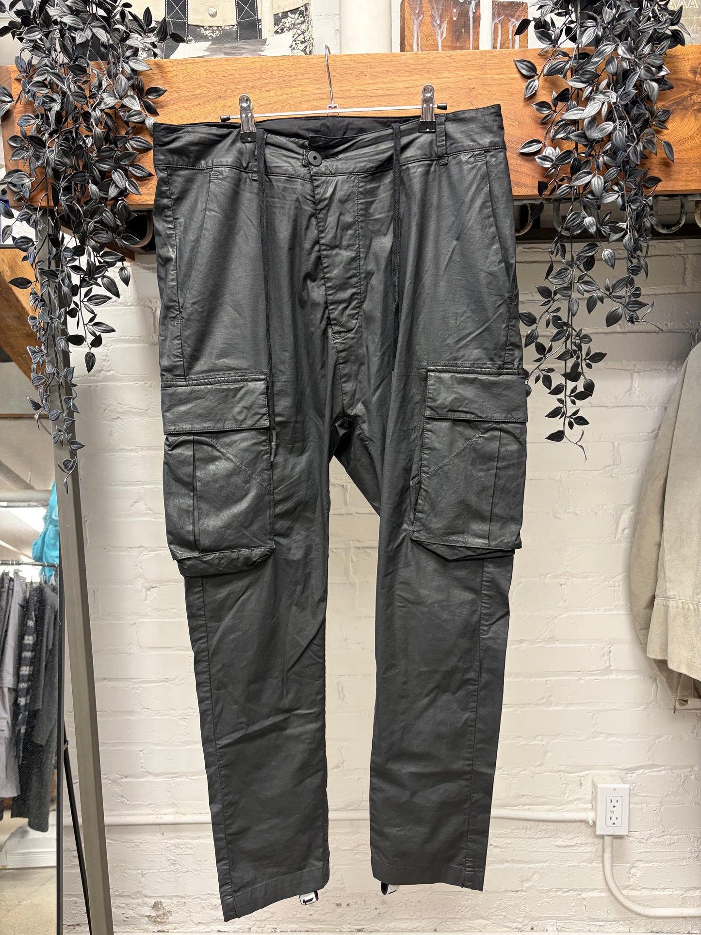 11 by Boris Bidjan Saberi Waxed Black Skinny Cut Cargo Pants