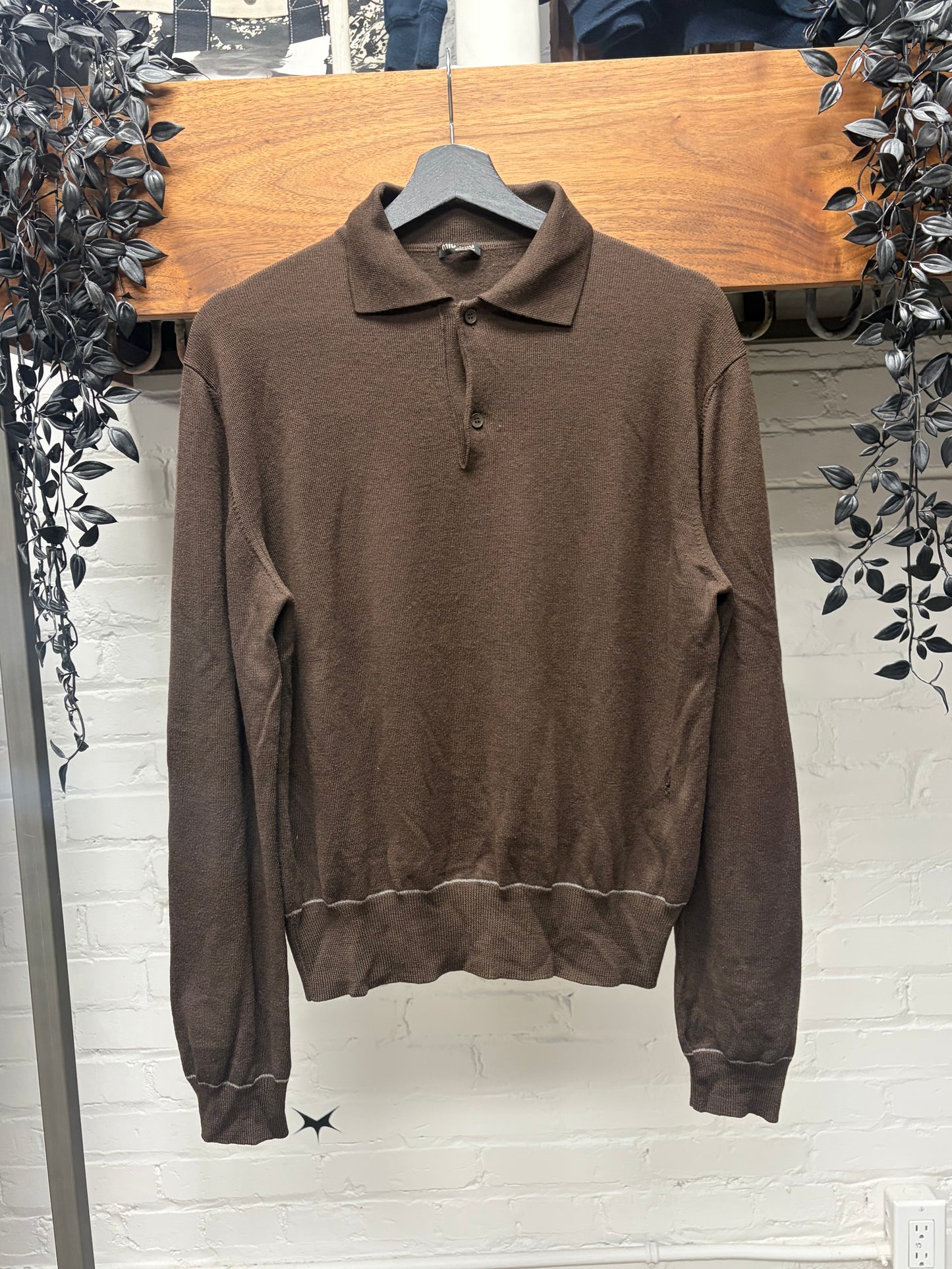 Miu Miu Contrast Stitch ‘Chocolate Brown’ Knit Polo