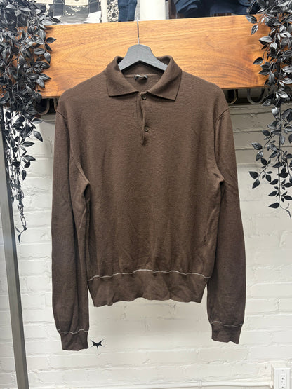 Miu Miu Contrast Stitch ‘Chocolate Brown’ Knit Polo