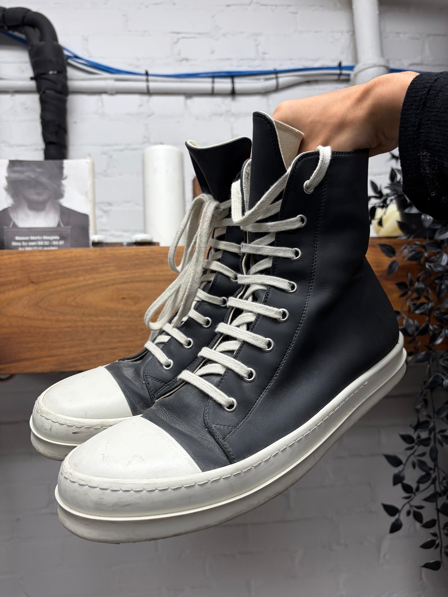 Rick Owens Dark Grey/Milk ‘Ramones’ High Top Sneakers