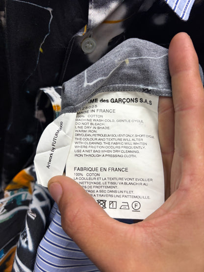 Comme Des Garçons Shirt x Futura2000 Graphic/Pinstripe Blue Button Up Shirt