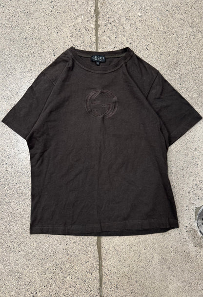 1997 Gucci by Tom Ford GG Logo Cropped Brown T-Shirt