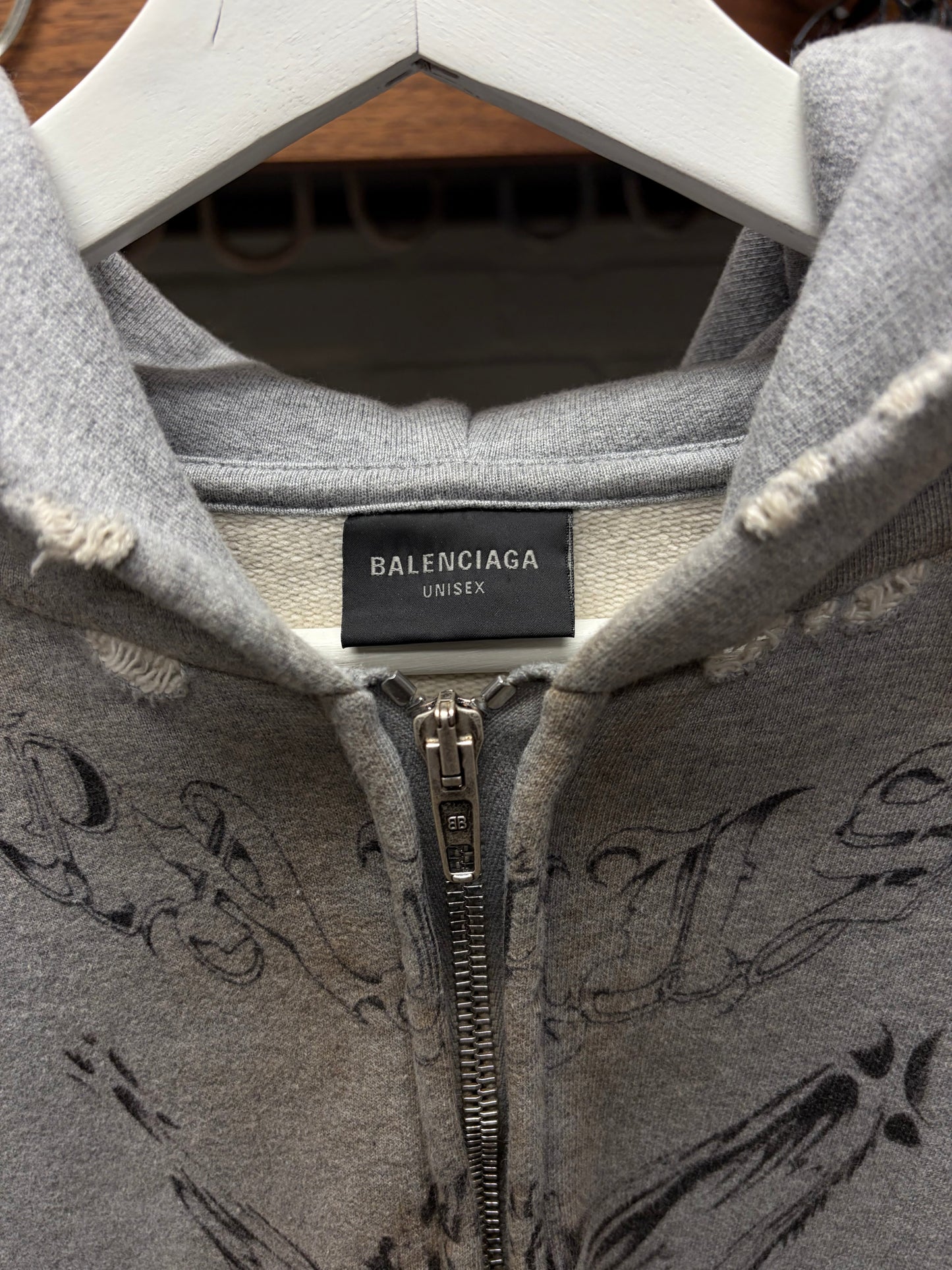 SS2024 Balenciaga ‘Tattoo’ Grey Zip Up Hoodie